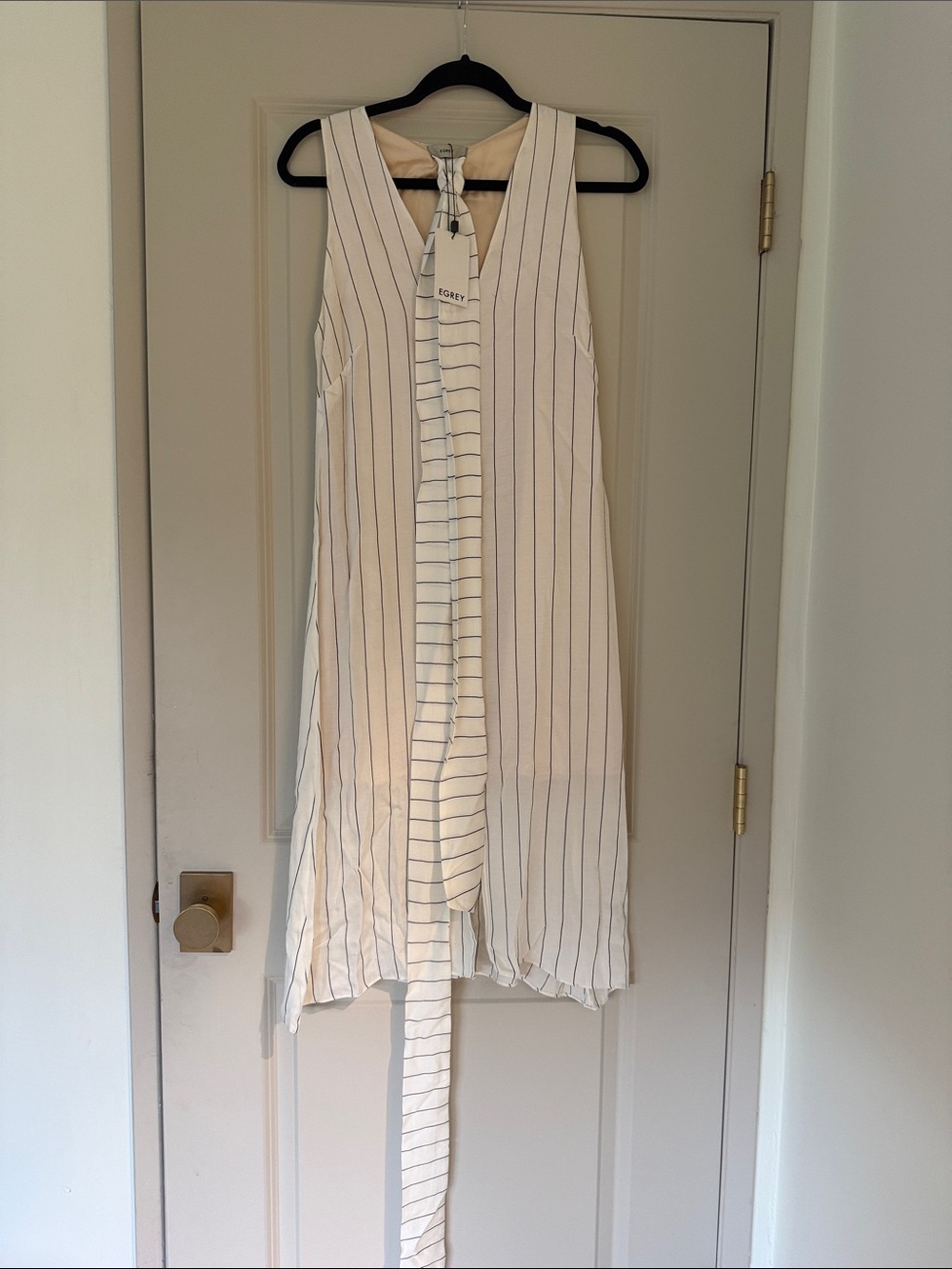 NWT Striped Cream Midi Dress with Tie, Size XS